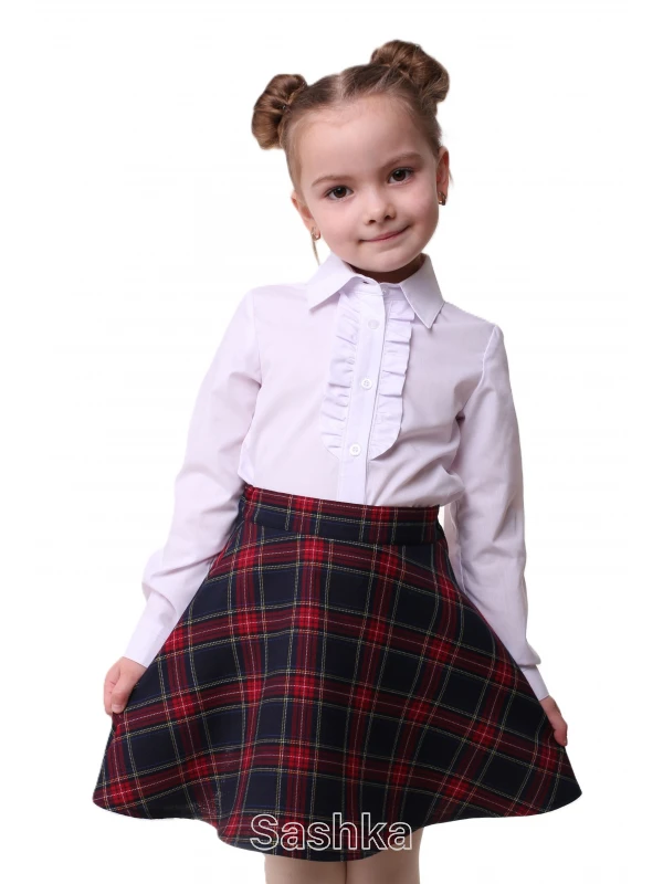 Спідниця для дівчинки Sashka шкільна напівсонце червоно-синя клітинка (напіввовна), розмір 116-152